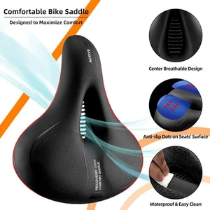 NEW ROCKBROS Bike Seat Comfort Bicycle Saddle Wide Bike Cushion For MTB in Black - Picture 1 of 6