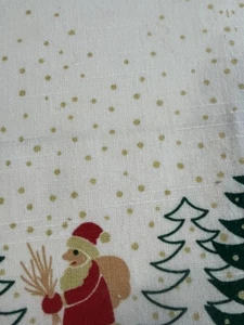 Vintage Christmas Tablecloth – Santa Claus, Evergreen Trees & Gold Dots - Picture 1 of 5
