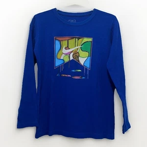NIKE Waffle Knit Long Sleeve Graphic Print Shirt Boys L Blue Athleisure Sports - Picture 1 of 4