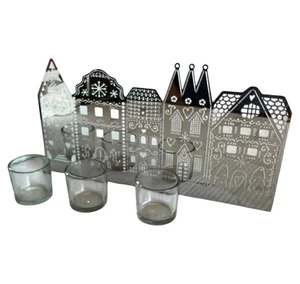 PartyLite Enchanted Gingerbread Village Metal Votive Holder w/Glass Cups P9817 - Picture 1 of 12