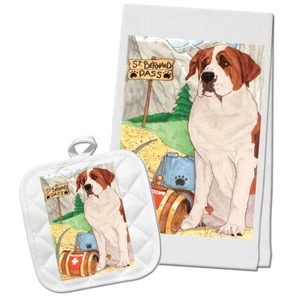 Saint Bernard Kitchen Dish Towel and Pot Holder Gift Set - Picture 1 of 1