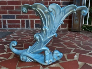 Royal Haeger Royal Hickman Cornucopia Vase Blues High Gloss Mottied Glaze 9 1/8" - Picture 1 of 9