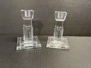 WATERFORD CRYSTAL Metropolitan Candle Holders Marked Art Deco Style - Picture 1 of 7