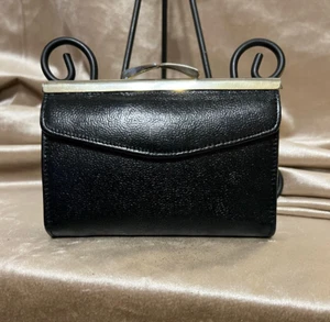 Vintage Wallet Black Leather Made in USA Victory Snap Kisslock Coin and Bifold - Picture 1 of 16