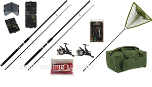 8 ft Carp Fishing Stalking Rod Reel Set Up 2.4m Rods Reels Net Tackle Bag Bait - Picture 1 of 9