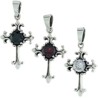 Argento Sterling Natività Croce Ciondolo W/Grande Zircone Cubico Pietra - Immagine 1 di 2