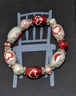 Heart Bracelet Purple Pink Heart Double Heart Beaded Stretch Bracelet for Women  Foto 1 de 4