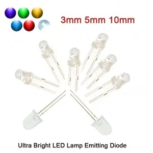 3/5/10mm Bright LED Red/Blue/Green/White/Yellow/Purple Lamp Emitting Diode DIY - Photo 1/4