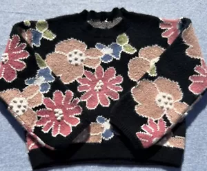 Storia Oversized Cropped Sweater W Small Daisy Knit Bell Sleeves Spring Easter - Picture 1 of 14
