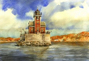 Faro Hudson-Atenas, río Hudson, Nueva York... Tarjetas de notas de acuarela - Imagen 1 de 2