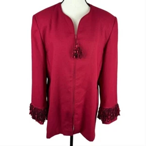 Laura Henson Vintage Women's 16 Red Full Zip Formal Fringes Lined Blazer Jacket - Picture 1 of 9