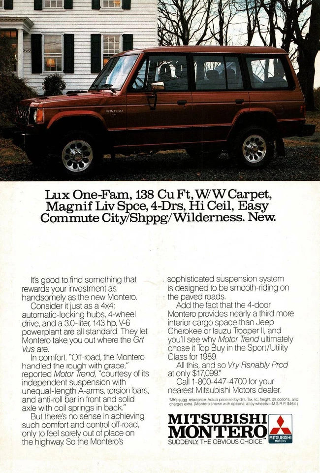 Mitsubishi Montero 1989 SUV rojo anuncio impreso vintage Foto 1 de 1