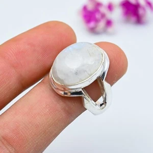 Rainbow Moonstone Gemstone 925 Sterling Silver Ring Handmade Jewelry Ring Gift - Picture 1 of 5