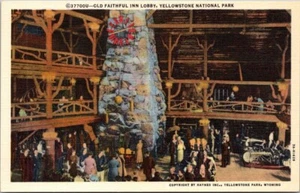 Old Faithful Inn Lobby Yellowstone National Park Haynes Photo Vintage Postcard - Picture 1 of 2
