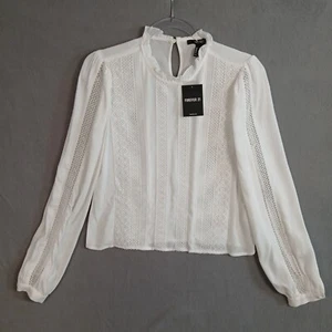 Forever 21 Women's Lace Detail Cropped Blouse Size Small White Long Sleeve NWT - Picture 1 of 13