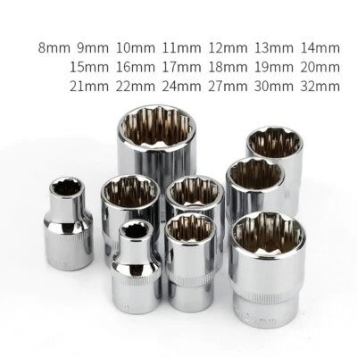 8MM-32MM Heavy Duty 1/2” Drive Deep Impact Sockets Set Long Reach Wrench Nut - Image 1 of 4