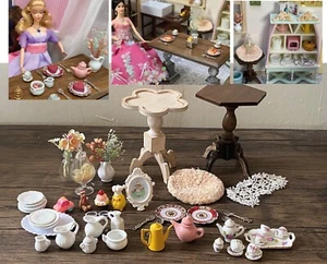 1:6 miniature dollhouse mini cups plates vase decors doll side table furniture - Picture 1 of 8