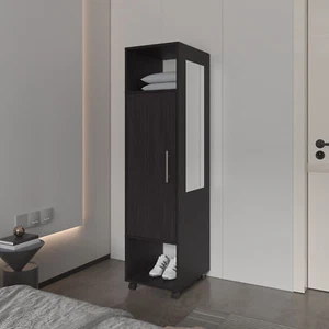 Summit Wardrobe in melamine w/mirror,door and open storageBlack) - Picture 1 of 7