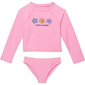 Life is Good 6 Little Girls 2 Pc Rash Guard Tankini Swimsuit Pink Long Sleeve - Picture 1 of 1