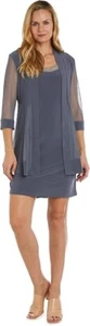 NWT Women's R&M Richards Women's Formal Beaded Jacket Dress, Charcoal SZ 10 - Picture 1 of 7