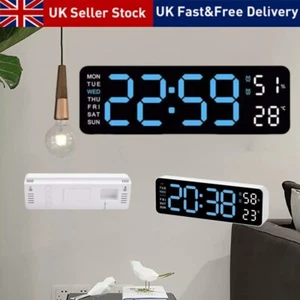 Large Jumbo LED Digital Wall Clock Wall Alarm Time Temperature Humidity Display - Picture 1 of 17