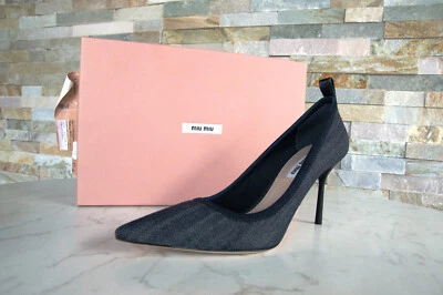 MIU Zapatos de Tacón Azul Denim Bleu 5I354C Ue 39,5 Antiguo - Imagen 1 de 4