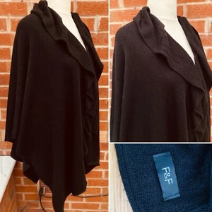 F&F One Size Black Ruffle Shawl Poncho Wrap Soft Knit Winter Wear Excellent - Picture 1 of 6