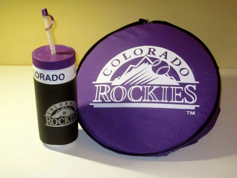 COLORADO ROCKIES VINTAGE MLB WATER BOTTLE AND SEAT CUSHION SPORTS BAG TOTE LOT Cover