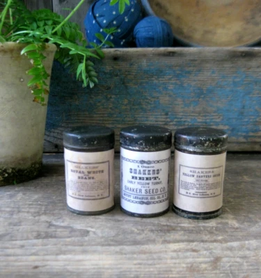 Set of 3 Small Early Antique Spice Tin Canister Shaker Seed Prints - Image 1 of 4