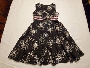 Rare Too Girls Sleeveless Dress Black & White Sundress Pink sz 6X Flowers Summer - Picture 1 of 17