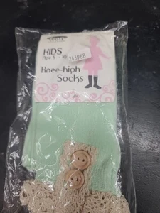 Icon Collection Kids Girls' Knee-High Boot Socks Age 5-10 Mint Green Beige NEW - Picture 1 of 6