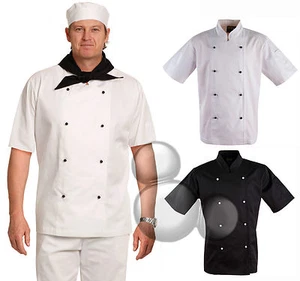 Chefs Chef Jacket Black & White Size XXS XS S M L XL 2XL 3XL 5XL Short Sleeve - Picture 1 of 5