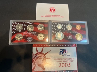 2003 U.S. Mint Silver Proof Set 10 Coins w/ Box & COA FREE SHIP - Image 1 of 4