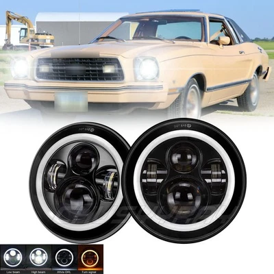 Par de faros redondos LED DRL de 7 pulgadas halo blanco para Ford Mustang II 1978 Foto 1 de 4