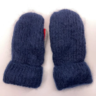 Mitones Suéter de Invierno Reciclado Reciclado Azul Gris con Palmas de Cuero Rojo Foto 1 de 4