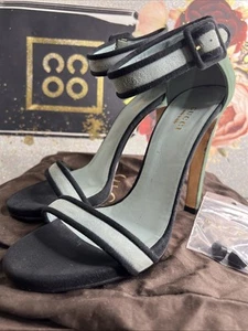 Gucci Luxury Suede Dempsey Contrast Ankle Strap Sandals Green Black 38.5 - Picture 1 of 15