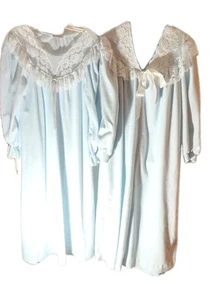 Vintage Miss Elaine langes Fleece Nachthemd & Morgenmantel Set 1X blau Blumen Spitze Schleife Reißverschluss - Bild 1 von 17