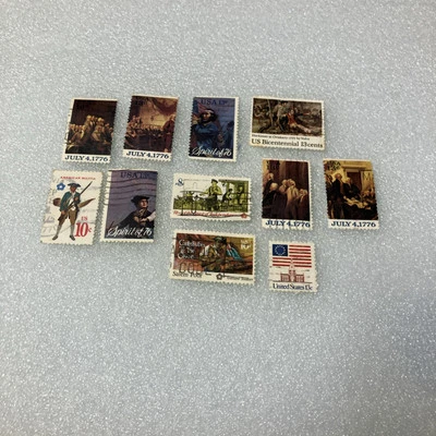 11 USED Vtg. Bicentennial Stamps, 1776-1976; Independence/Militia Stamps. DEAL! - Image 1 of 4