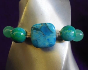 Agate Hemp Cuff Bracelet / Anklet Adjustable Jewelry w/ Chrysocolla Agate Beads - Picture 1 of 7
