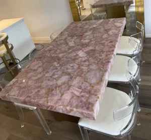 Luxury Rose Quartz Kitchen Slab Table: Handmade Gemstone Furniture for Style - Picture 1 of 6