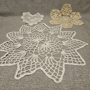 Lot of 3 VTG Crochet Knit Round & Heart Doilies 12" " 5” Approx Handmade - Picture 1 of 8