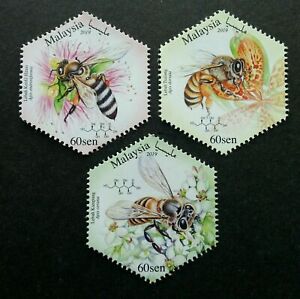 [SJ] Malaysia Honey Bees 2019 Insect Flower Fauna (stamp MNH *odd shape *unusual