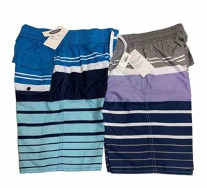 Old Navy Boy Lot of 2 NEW NWT Striped Mesh Lined Swim Board Shorts L 10-12 - Picture 1 of 7