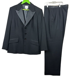 NWT Anne Klein Women's Pants Suit Sz 16 Black 100% Wool Satin Trim Career Formal - Picture 1 of 20