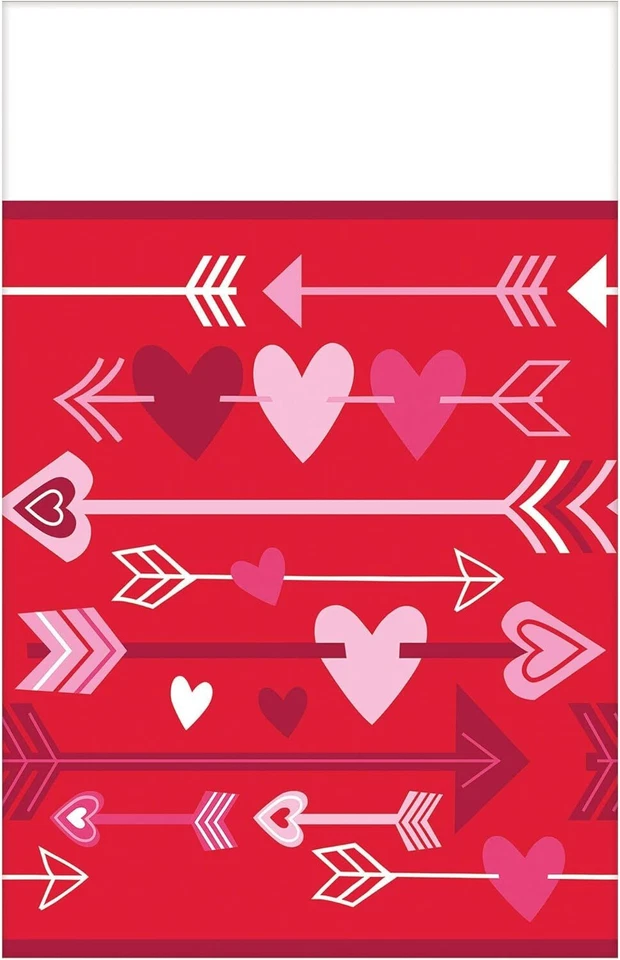 Valentine's Day Wishes Red Hearts Holiday Party Decoration Plastic Tablecover - Image 1 of 1