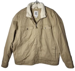 Timberland Men XXL Khaki Denim Full Zipper Polyester Fill Fluffy Collard Jacket - Picture 1 of 8