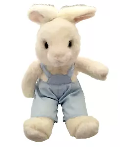 Vintage Russ BARTHOLOMEW Bunny Rabbit Plush Toy 17" White Blue Overalls Pink Ear - Picture 1 of 9