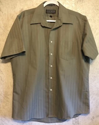 Camisa David Taylor Hombre XL 16.5 Verde Rayas Manga Corta Bolsillo Aguja Única Foto 1 de 4