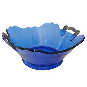 LE Smith Cobalt Blue Mt Pleasant Glass Bowl Dish Silver Trim Handles Vtg 1920s - Picture 1 of 19
