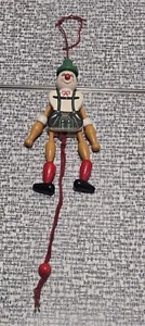 Painted Wood PULL STRING German Boy Puppet ORNAMENT Toy Jumping Jack Lederhosen - Picture 1 of 10